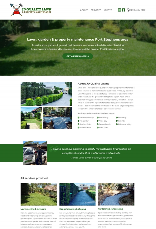 JD Lawns website screenshot