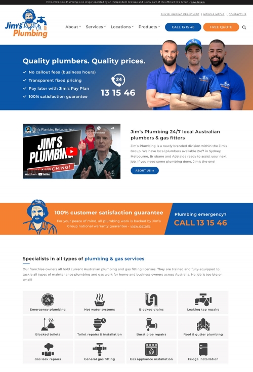 Screenshot of Jim's Plumbing website I built